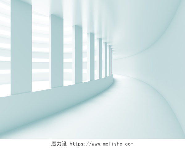 室内空间白色3D建模空旷的长走廊抽象建筑